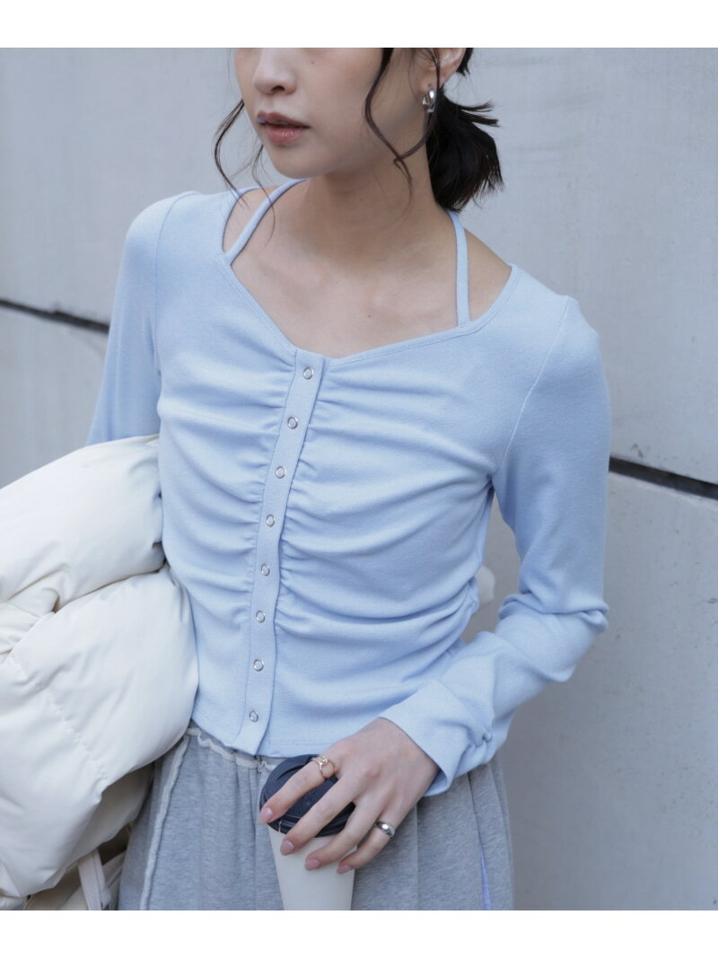 フロントギャザーデコルテカットソー FREE'S MART フリーズ マート トップス カットソー・Tシャツ ブルー グレー ホワイト【先行予約】*【送料無料】[Rakuten Fashion]