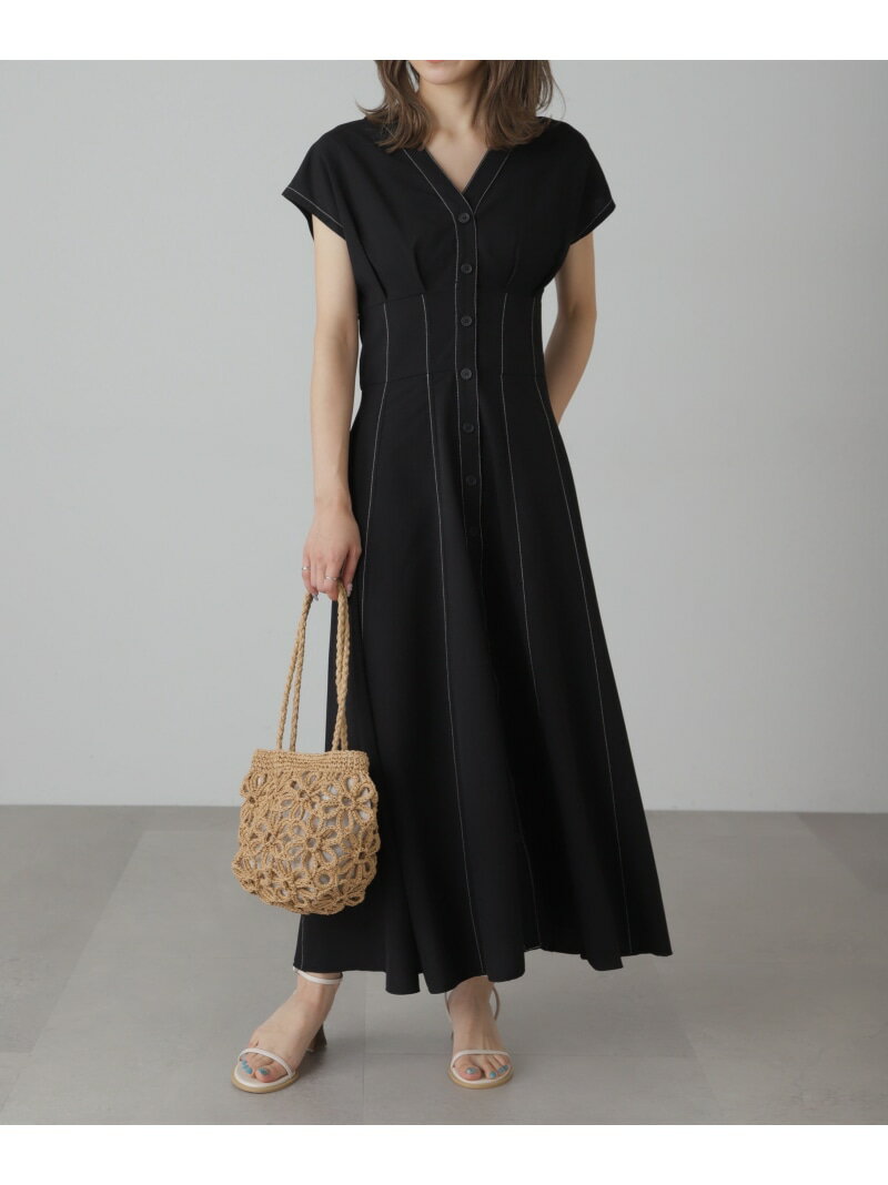 [低身長サイズ/Sシリーズ]ウエストシェイプ配色ステッチワンピース FREE'S MART フリーズ マート ワンピース・ドレス ワンピース ブラック ホワイト ブラウン イエロー【送料無料】[Rakuten Fashion]のサムネイル