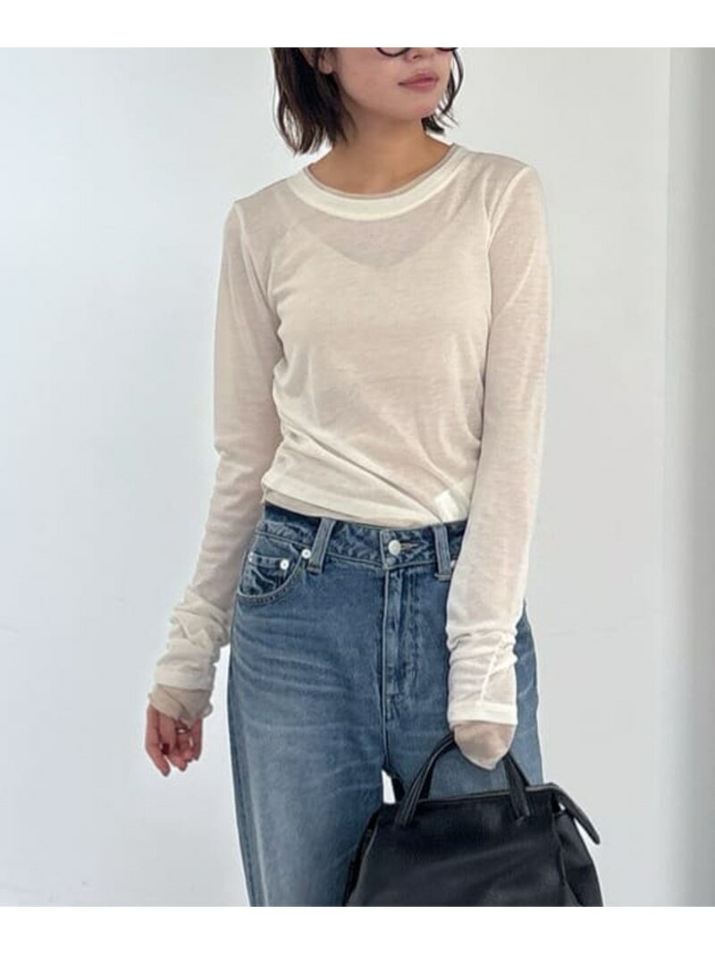 シアーテレコレイヤード風カットソー FREE'S MART フリーズ マート トップス カットソー・Tシャツ ホワイト グレー【先行予約】*【送料無料】[Rakuten Fashion]