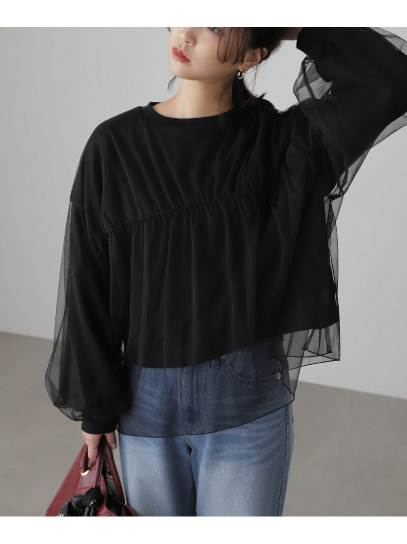 【SALE／50%OFF】チュールレイヤードスウェット FREE'S MART フリーズ マート トップス カットソー・Tシャツ ブラック グレー ホワイト【RBA_E】[Rakuten Fashion] freesmart-10006984 FREE’S MART サンプル画像2