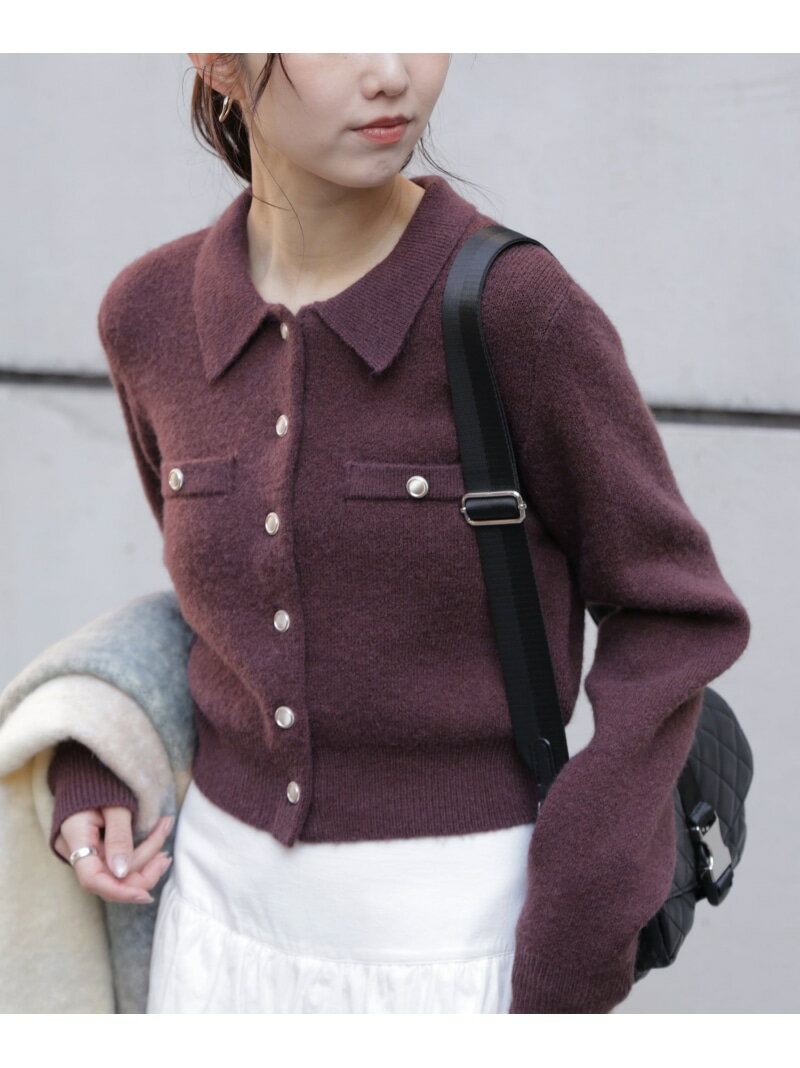 金ボタン前あきポロニット FREE'S MART フリーズ マート トップス ニット グレー ホワイト ネイビー ブラウン【先行予約】*【送料無料】[Rakuten Fashion]