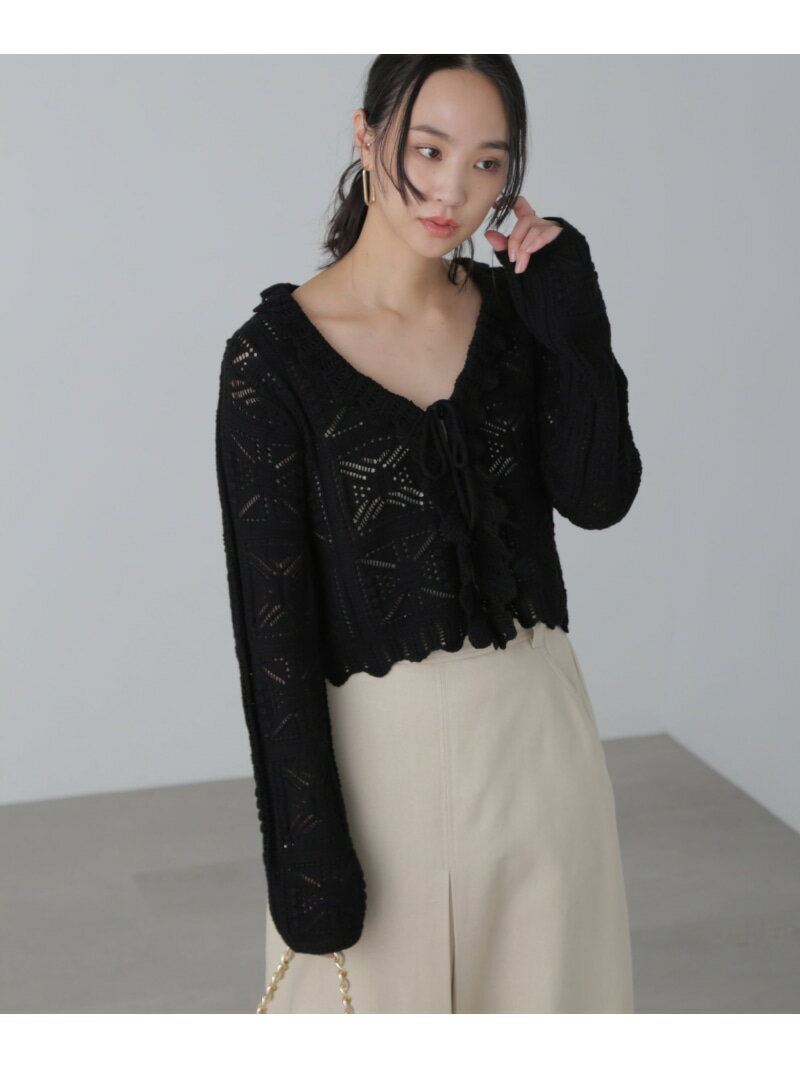 透かし編みクロップドニットカーディガン FREE'S MART フリーズ マート トップス ニット ブラウン ホワイト ブラック イエロー【送料無料】[Rakuten Fashion]