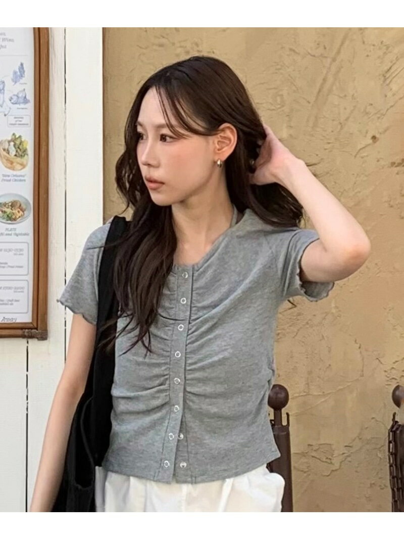 フロントギャザーデコルテ半袖カットソー FREE'S MART フリーズ マート トップス カットソー・Tシャツ ホワイト グレー ブラック ブルー【先行予約】*【送料無料】[Rakuten Fashion]