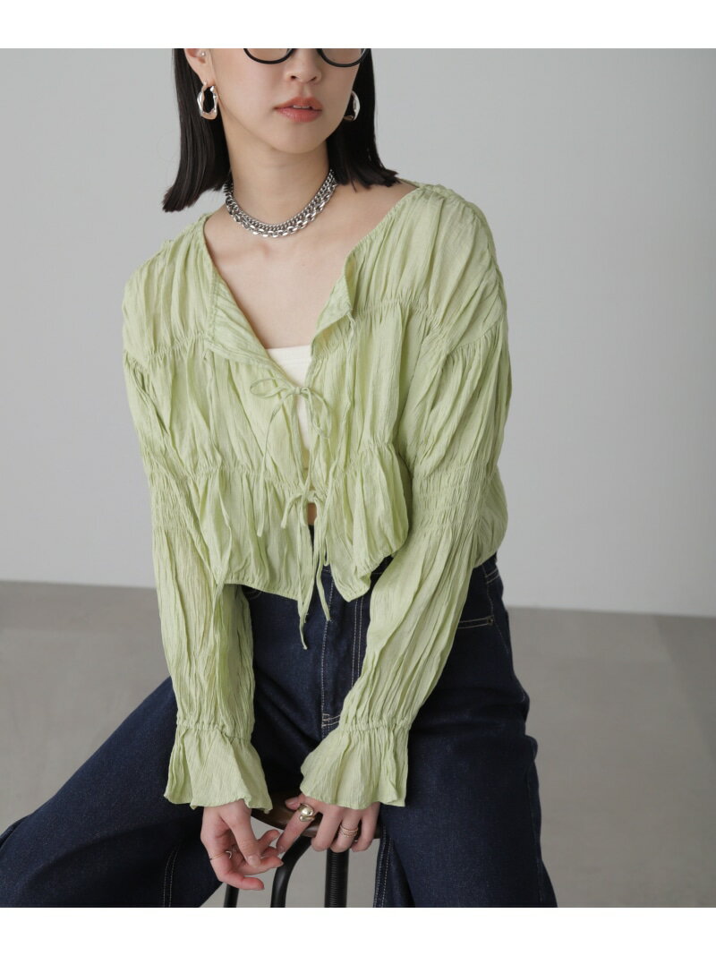 【SALE／50%OFF】シアーギャザー前開き短丈ブラウス FREE'S MART フリーズ マート トップス シャツ・ブラウス グリーン ホワイト イエロー ブラック オレンジ【RBA_E】[Rakuten Fashion]