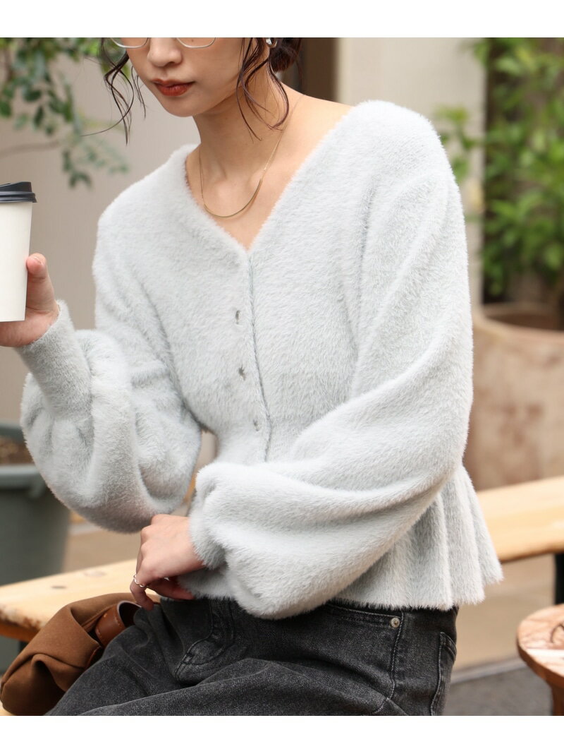 ショートシャギーペプラムニットカーディガン FREE'S MART フリーズ マート トップス ニット ホワイト イエロー ピンク ネイビー グレー【先行予約】*【送料無料】[Rakuten Fashion]