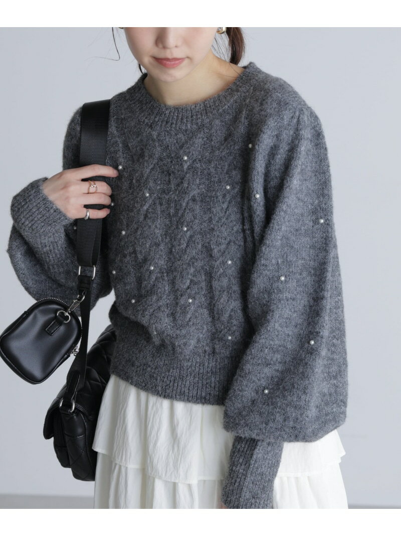【SALE／30%OFF】パール付きケーブルショート丈ニット FREE'S MART フリーズ マート トップス ニット グレー ホワイト ネイビー レッド【RBA_E】【送料無料】[Rakuten Fashion]