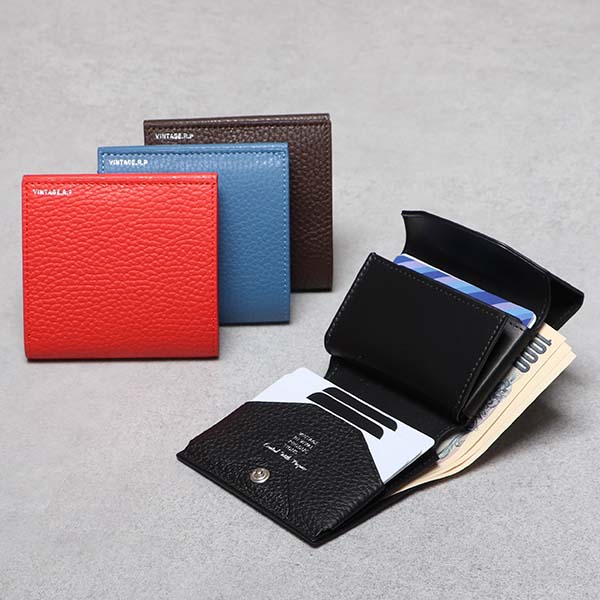 ヴィンテージ 小さい縦づかい財布 メンズ財布 シュリンクレザー ヴィンテージリバイバルプロダクションズ シンプル財布 ベーシック財布 革財布 コンパクト財布 小...