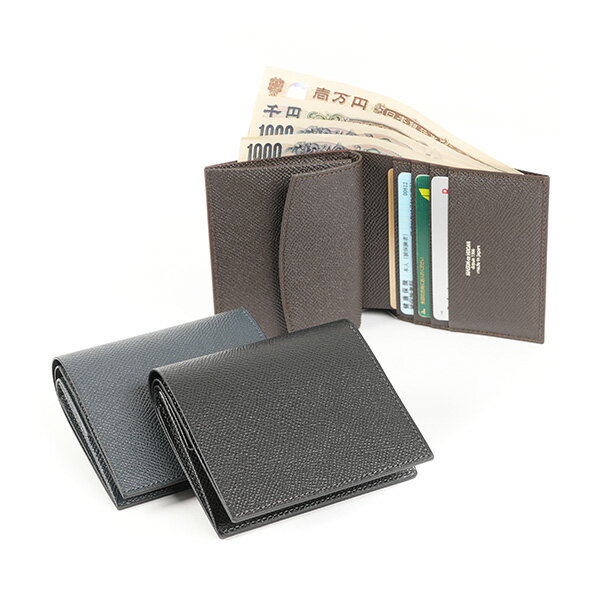 博庵 ボレロ コンパクト財布 HIROAN 二つ折り財布 折財布 牛革 型押しレザー シン...