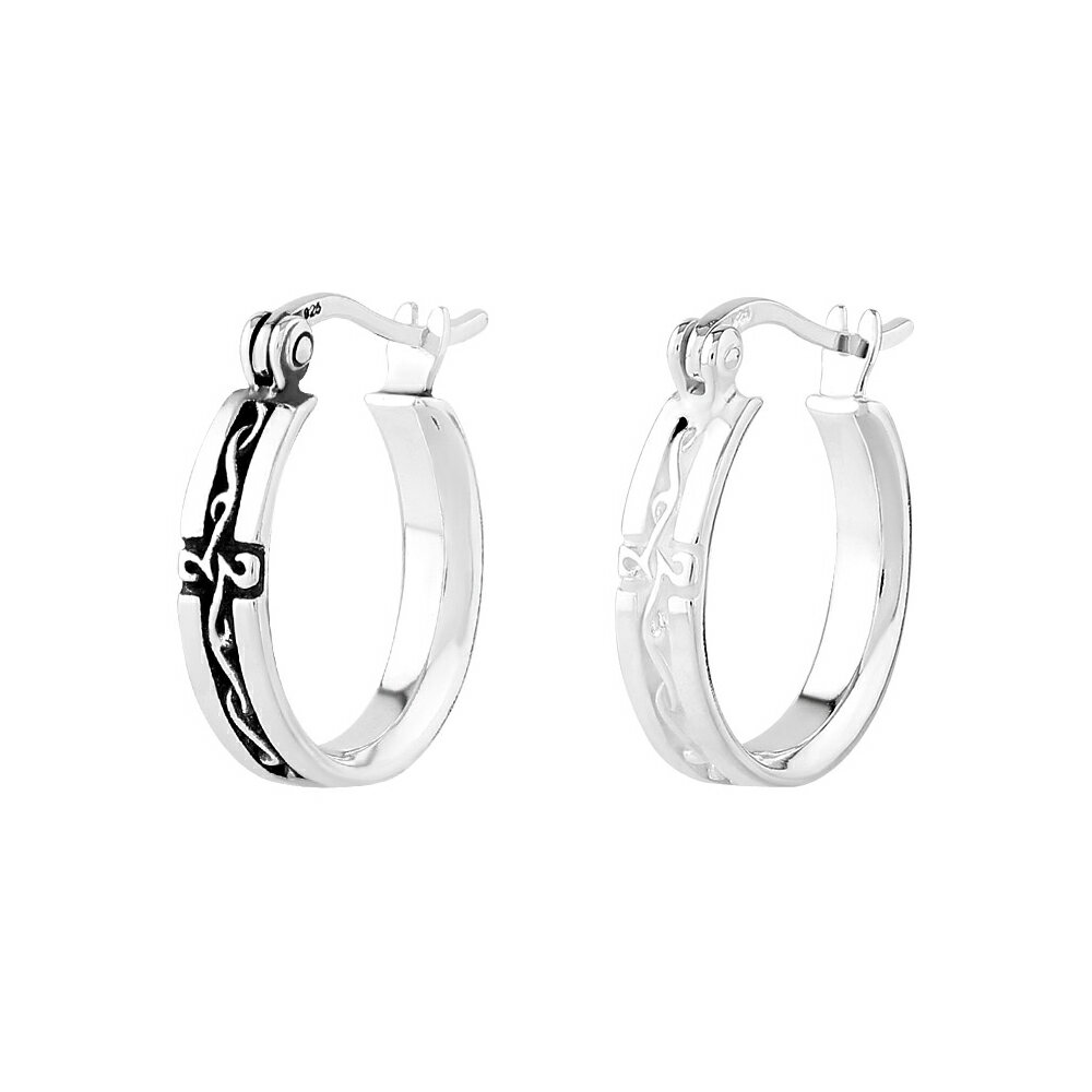 FREE STYLE 公式サイト アラベスク 唐草模様 クロス 十字架 フープピアス ペアピアス シルバー ペアアクセサリー メンズ フープ・ピアス 記念日 プ...