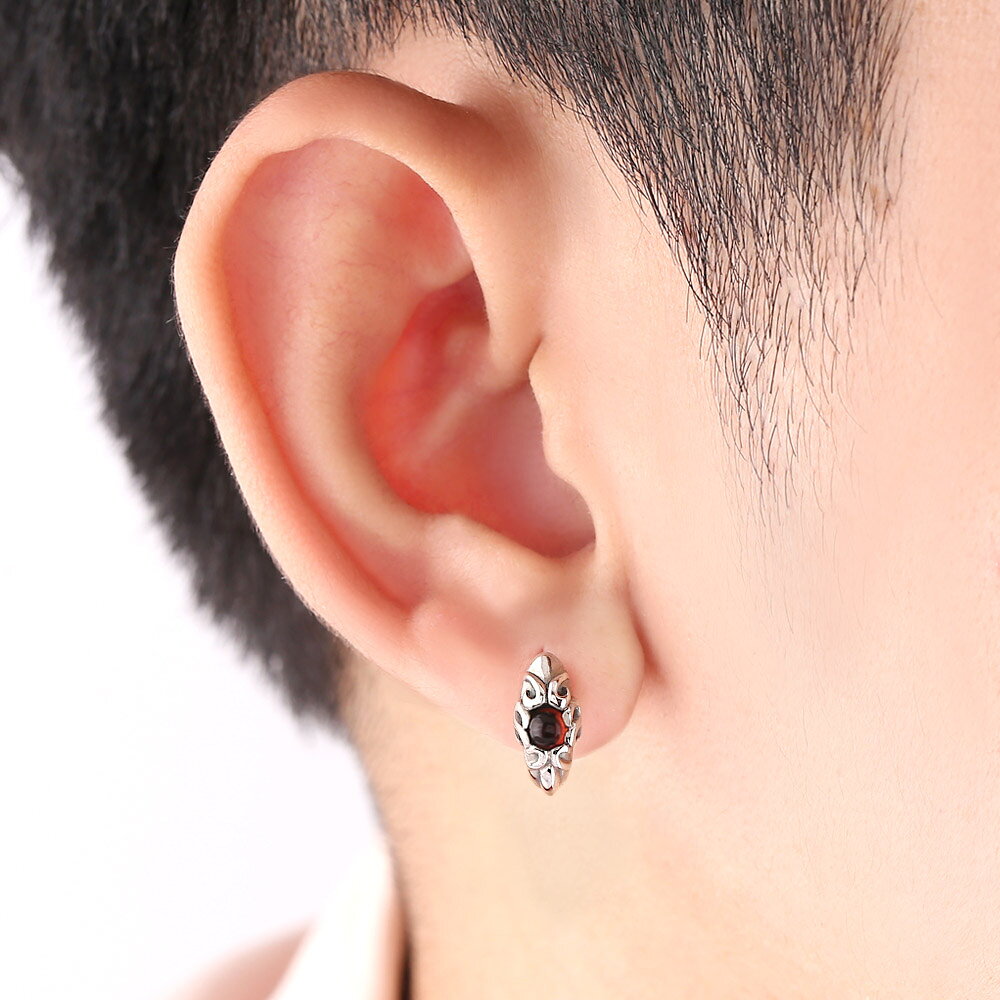 アラベスク 唐草模様 ガーネット ピアス メンズピアス シルバー メンズアクセサリ...