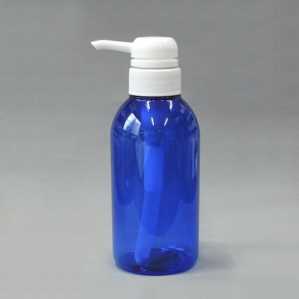 プラスチック容器 シャンプーボトル PETシャンプーボトル300mlブルー円柱形白ポンプ白　SH300PET-B-W