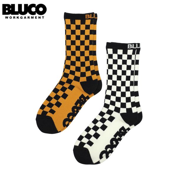 Rakuten - BLUCO/ブルコ 2-PACK SOX -CHECKER-/ソックス 163-55-002・2足セット(WHITE/BLACK・MUSTARD/BLACK)