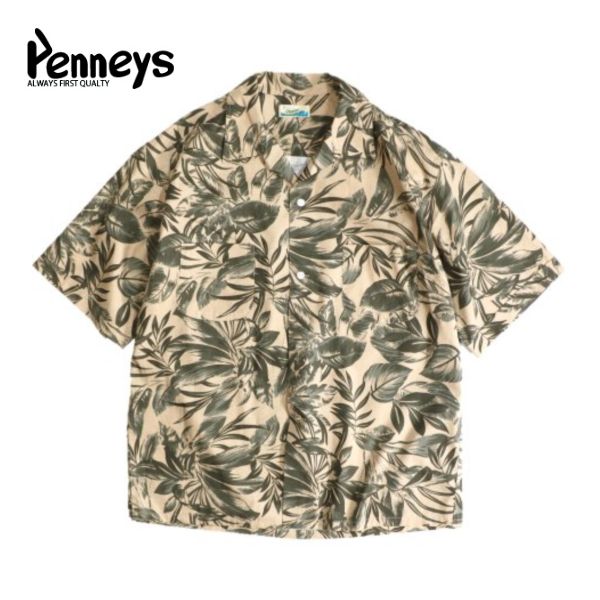 Rakuten - PENNEY'S/ペニーズ LEAF PRINTED W-POCKET SS SHIRTS/オープンカラーシャツ(半袖)・GREEN