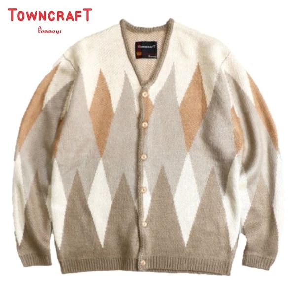 【セール20%OFF】TOWNCRAFT/タウンクラフト SHAGGY JACQUARD CARDIGAN/カーディガン・DAIYA-BEIGE