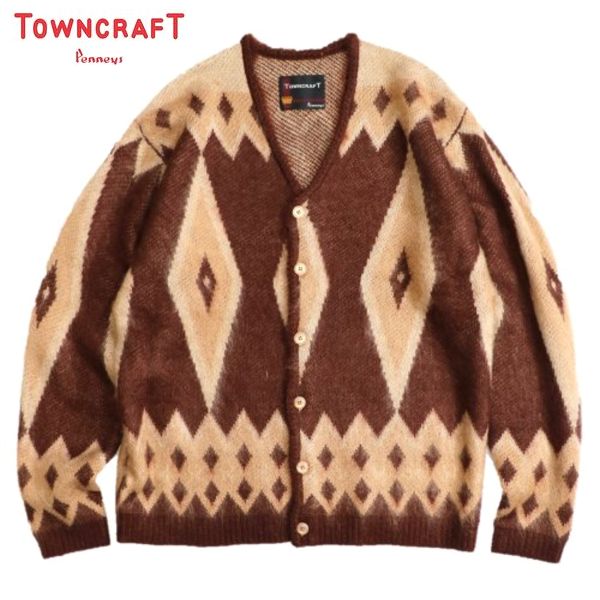 【セール20%OFF】TOWNCRAFT/タウンクラフト SHAGGY JACQUARD CARDIGAN/カーディガン・BRN/BEG