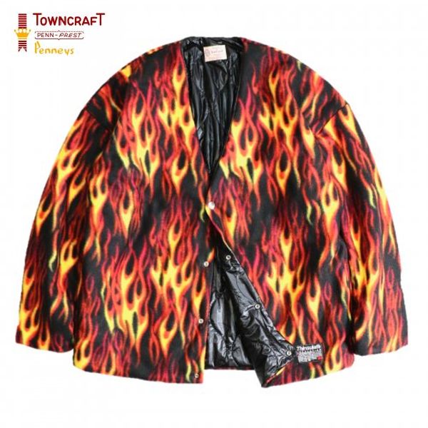 【セール・30%OFF】TOWNCRAFT/タウンクラフト REVERSBULE QUILT CARDIGAN/キルトカーディガン・BLACK×FLAMES