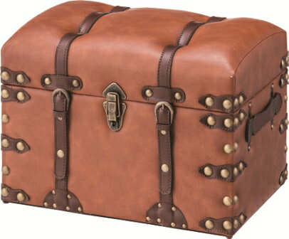 メンソシリーズ収納付トランクボックススツール 大・小(2個セット)アンティーク調レザー張り ブラウン