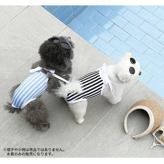 【新作】ペット ストライプ水着 犬 犬服 夏 調節可能 ブルー　ブラック かわいい ...