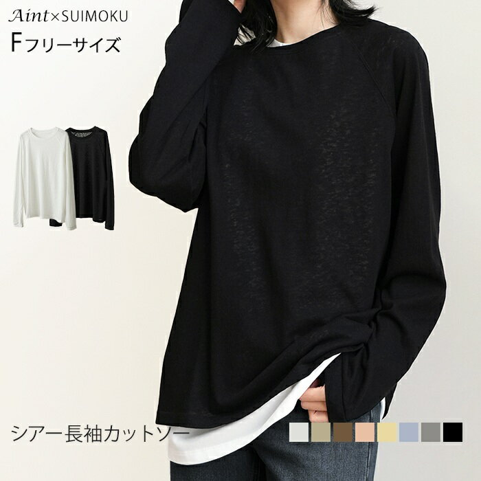 Rakuten - シアー 長袖Tシャツ Tシャツ カットソー ゆったり コットン 長袖 レディース 綿混 透け感 カジュアル ロンT 春 夏 秋 冬 無地 重ね着 薄手 無地 着回し 体型カバー トップス ブラック ホワイト J-2585242 スイモク【水沐良品】