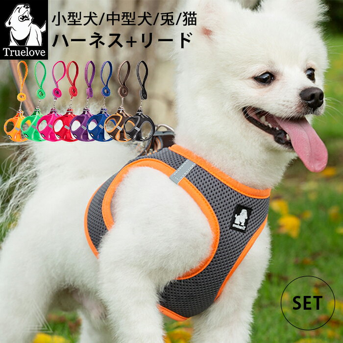Harness Leash - Truelove ハーネス リード セット 犬 猫 メッシュ 軽い 通気性 パピー 小型犬 中型犬 兎 うさぎ ベスト型 抜けにくい 軽量 胴輪 負担軽減 3XS 2XS XS S M L 超小型犬 子犬 犬用 散歩 フィット おでかけ TLH2911