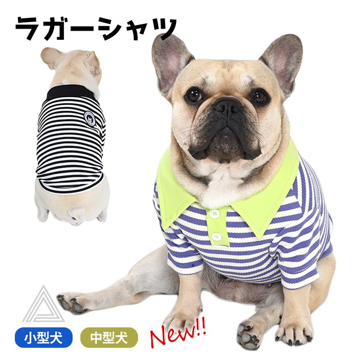 【売り尽くし】ラガーシャツ ボーダー 犬 犬服 フレンチブルドッグ 服 秋 冬 中型犬 小型犬 シンプル ボーダー柄 デイリー 部屋着 フレブル 夏 春 おしゃれ かわいい ドッグウェア ペットウェア ペット服 Tシャツ 洋服 パグ KM945TSのサムネイル