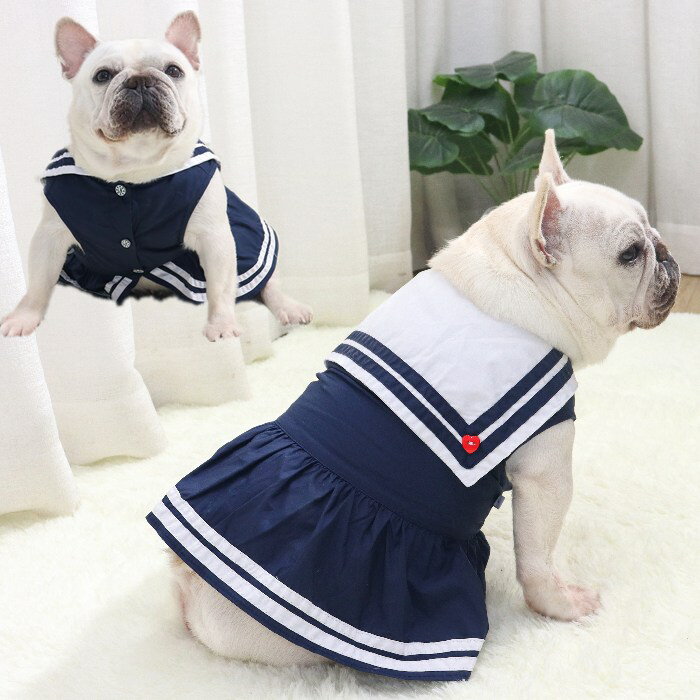 犬服 春 夏 ワンピース フレンチブルドッグ 服 中型犬 小型犬 フレブル ネイビー 女の子 スカート ワンピース フリル 犬 ドッグウェア 犬服 ペット服 KM363SK