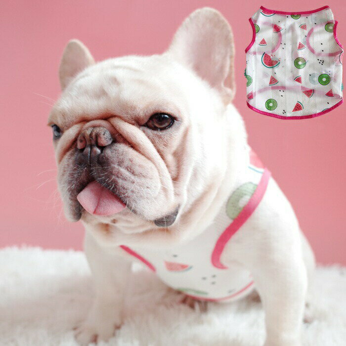 フレンチブルドッグ ペット 服 春 夏 メッシュ タンクトップ 薄手フレブル フルーツ トロピカル 犬 服 ..