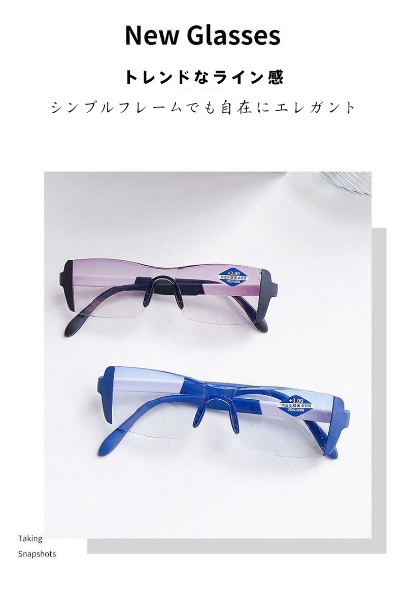 老眼鏡 メンズ レディース 兼用 遠近両用 バイフォーカル ブルーライトカット パソコン 眼精疲労対策 軽量 超軽量 フレーム おしゃれ シンプル すっきり デザイン かけやすい 疲れにくい クリア視界 有害ブルーライトカット 有益光透過 家事 読書 手元作業 仕事 テレワーク fresasol-10003880 Fresa Sol サンプル画像3