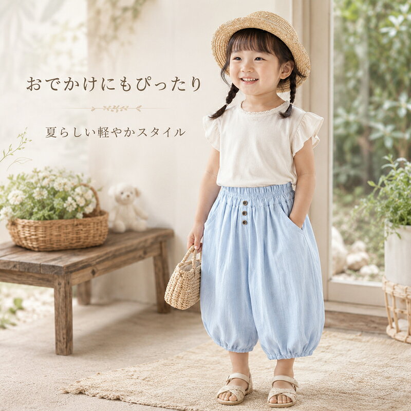 キッズ バルーンパンツ サルエルパンツ ズボン 綿 麻 夏 リネンパンツ 子供服 男の...