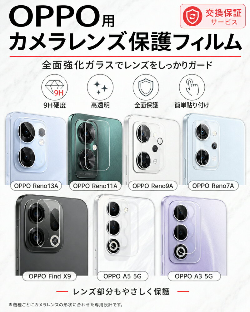 Rakuten - OPPO カメラ保護フィルム ガラスフィルム カメラフィルム 強化ガラス フィルム Reno13 A Reno11 A Reno9 A Reno7 A A5 A3 5G Find X9 フィルム カバー シール オッポ 楽天モバイル OPG06 A502OP CPH2735 OPG05 A501OP CPH2699 A402OP