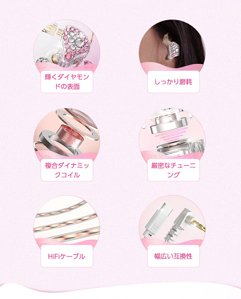 イヤホン有線 イヤホン ダイナミックヘッドホン キラキラ 耳掛け型 10mmダイナミッ...