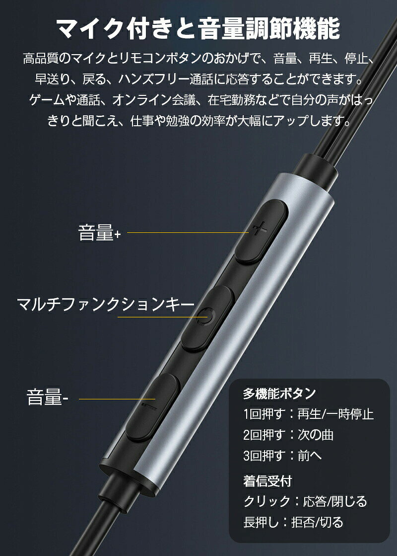 イヤホン 有線インイヤーヘッドフォン 3.5mmプラグ ジャック ヘッドフォン マイク付き 小麦ボリュームコントロールマイク付き ステレオ重低音 ゲームライブイヤホンヘッドセット Google Pixel Xiaomi Huawei カナル型 ステレオノイズキャンセリング 遮音 fresasol-10002813 Fresa Sol サンプル画像2