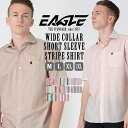 【送料無料】 シャツ 半袖 メンズ ワイドカラー ストライプ 大きいサイズ 日本規格 / ブランド EAGLE STANDARD イーグル / 半袖シャツ ビジネス ギフト F