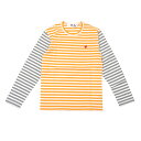 100{ۏ Vi vC RfM\ PLAY COMME des GARCONS MENS Small Red Heart Striped L/S T-Shirt TVc YELLOWxGRAY Y V