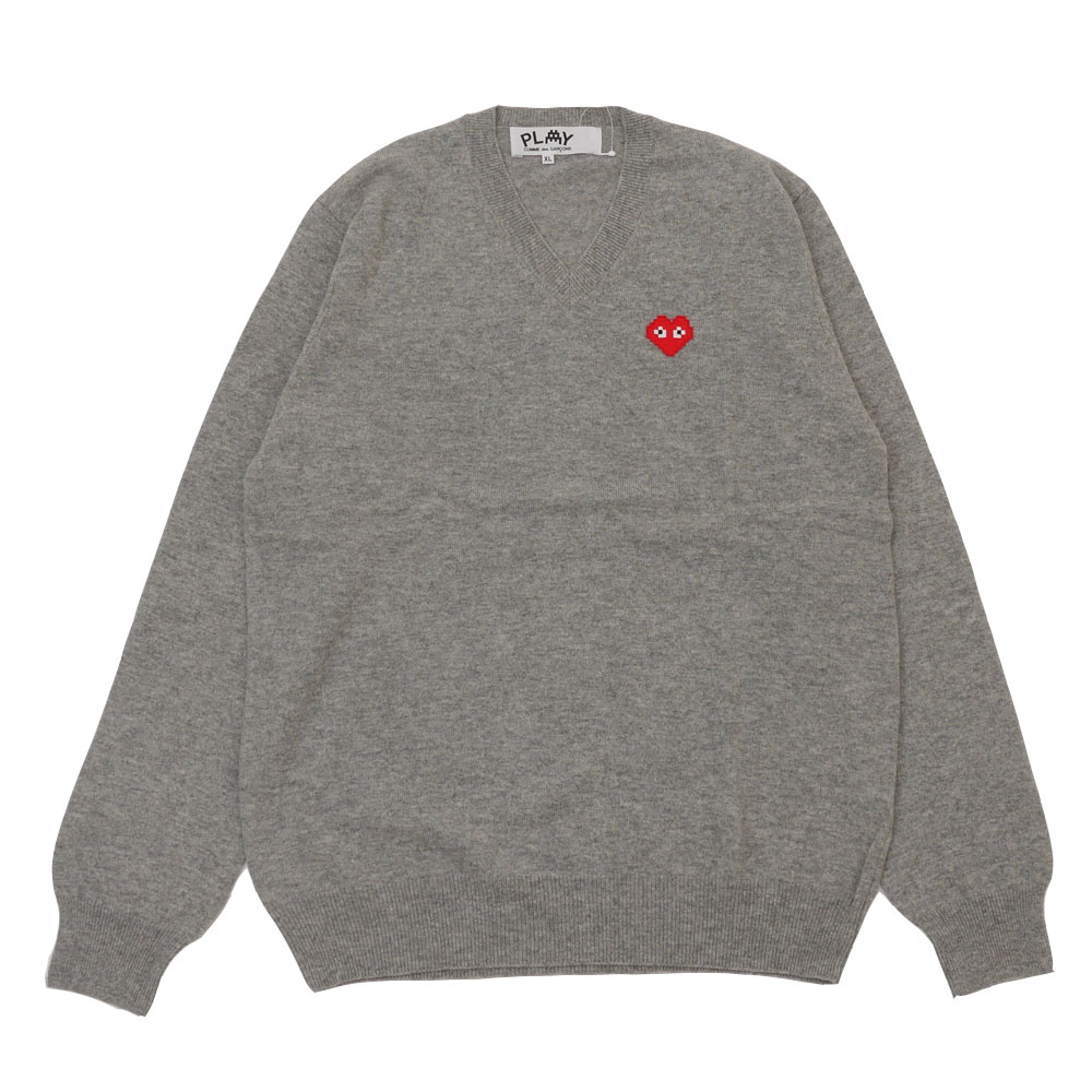 楽天FRESH STORE100％本物保証 新品 プレイ コムデギャルソン PLAY COMME des GARCONS x インベーダー Invader V Neck Sweater ニット セーター GRAY グレー 灰色 メンズ レディース 新作