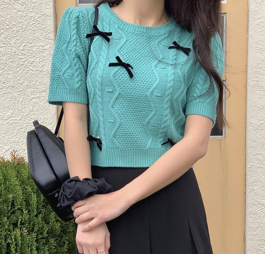 Other - リボン半袖ニットセーター女子半袖シャツきれい レディース春服ニットセーター 女子半袖Tシャツ デート 韓国スタイル 韓国服