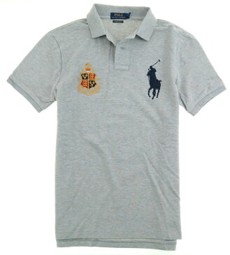 【メール便送料無料】POLO Ralph Lauren ポロラルフローレン カスタムスリム 紋章×ビッグポニー ポロシャツ グレー金 381