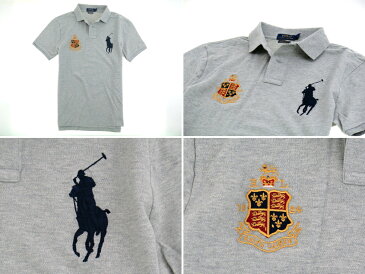 【メール便送料無料】POLO Ralph Lauren ポロラルフローレン カスタムスリム 紋章×ビッグポニー ポロシャツ グレー金 381