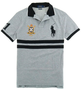 【メール便送料無料】POLO Ralph Lauren ポロラルフローレン カスタムスリム ビッグポニー ポロシャツ ライン切替 グレー 386