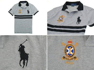 【メール便送料無料】POLO Ralph Lauren ポロラルフローレン カスタムスリム ビッグポニー ポロシャツ ライン切替 グレー 386