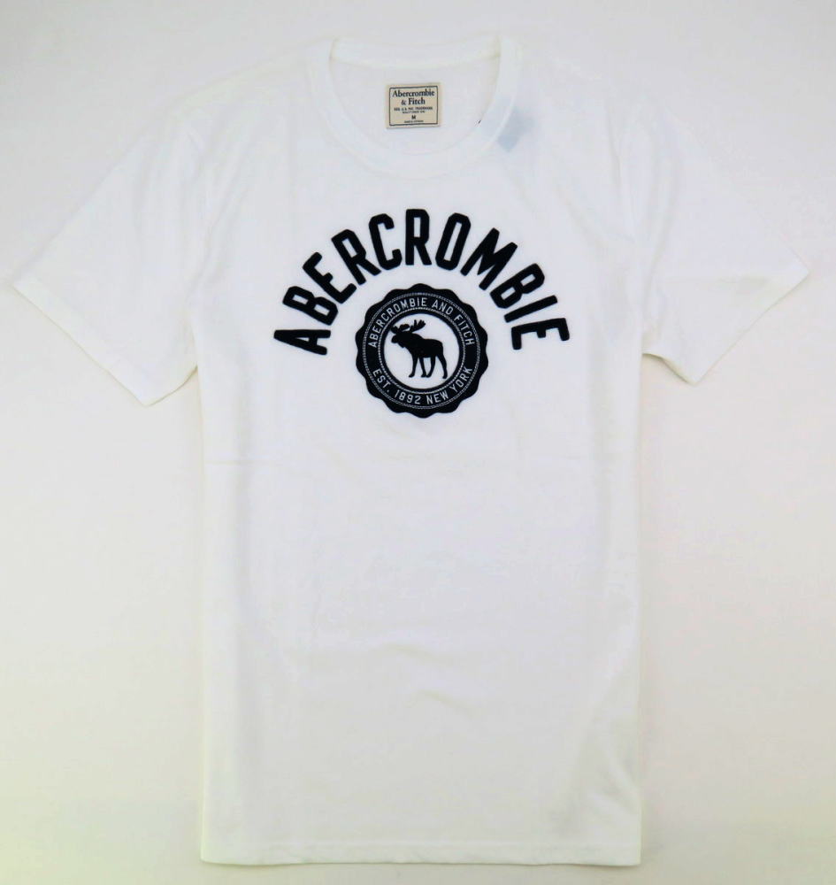 Abercrombie & Fitch アバクロ アップリケロゴ×ムース Tシャツ ホワイト白 268
