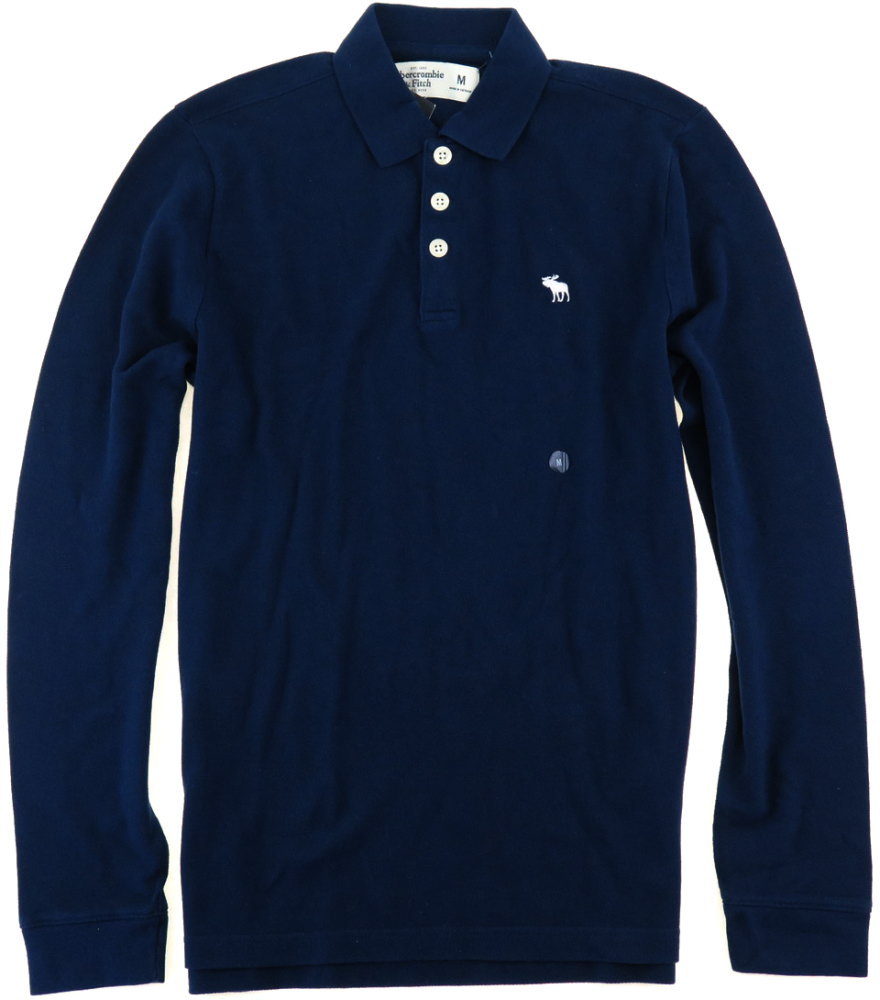 Abercrombie & Fitch アバクロ 鹿の子 ワンポイント 長袖 ポロシャツ 335 / 紺NAVY M