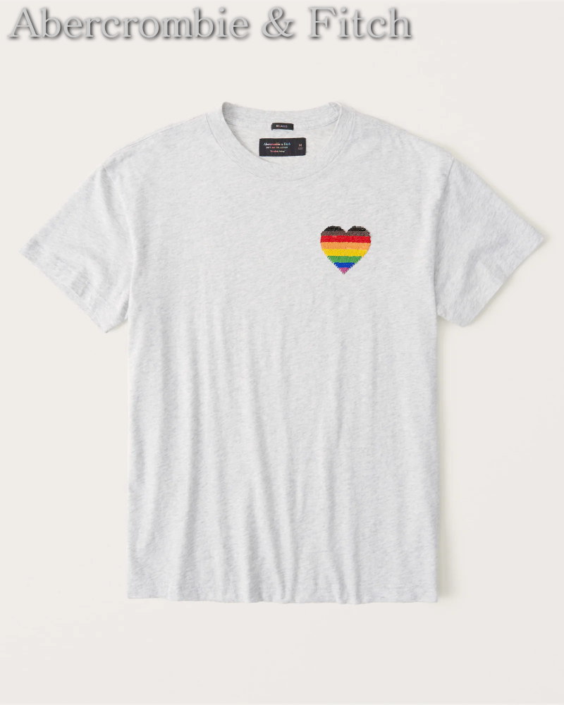 アバクロ Abercrombie & Fitch プライド フリップ スパンコール ハート Tシャツ 354