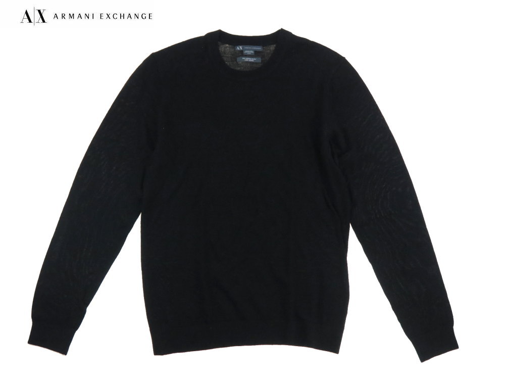 ※訳アリ ARMANIEXCHANGE アルマーニエクスチェンジ A|X メリノウール 裾タグロゴ ハイゲージ ウール ニット314 黒 BLACK / XS