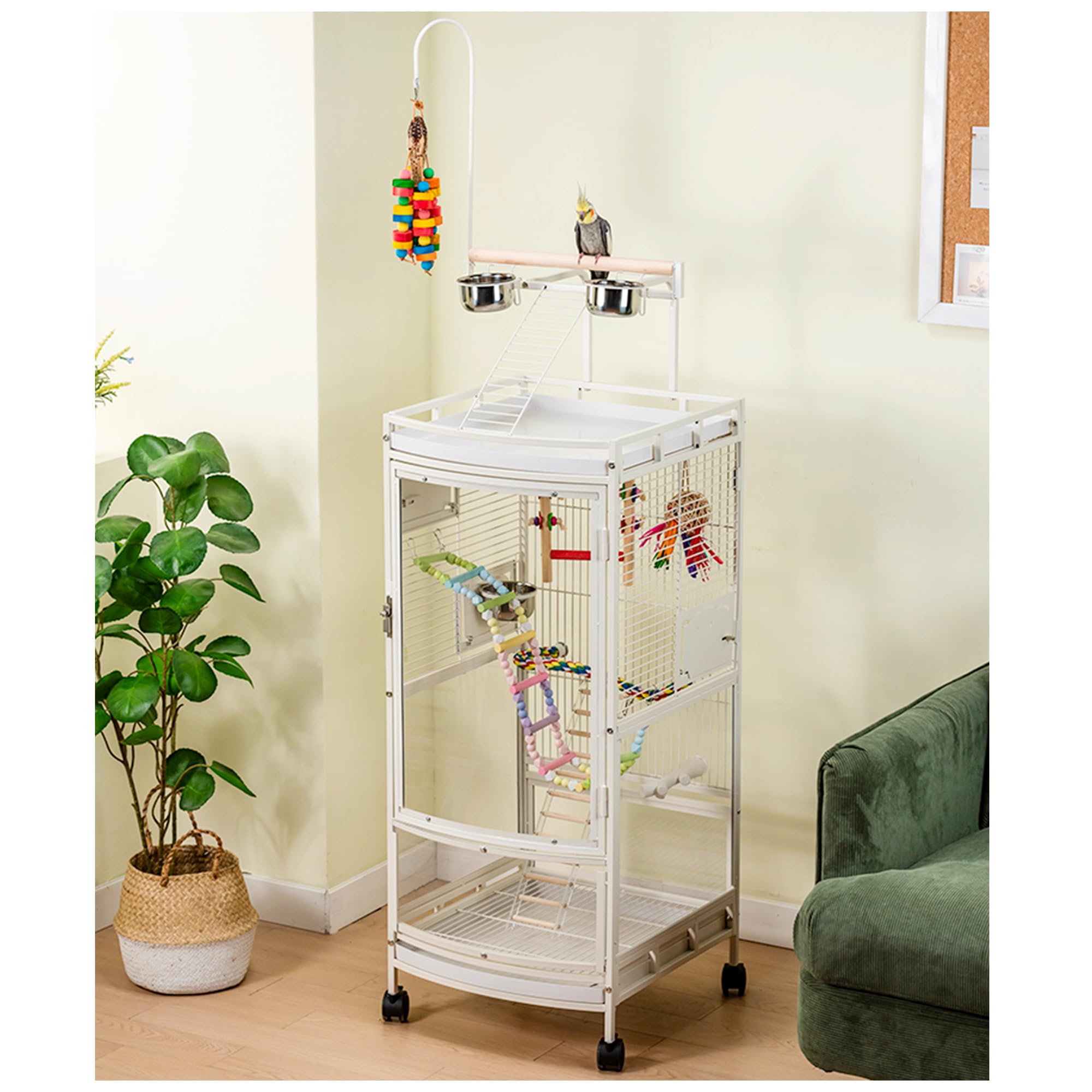 46*51*138CM特大サイズ鳥かご 鳥 ケージ前面には超透明な透明アクリルを使用(保護フィルム付き) トップ..