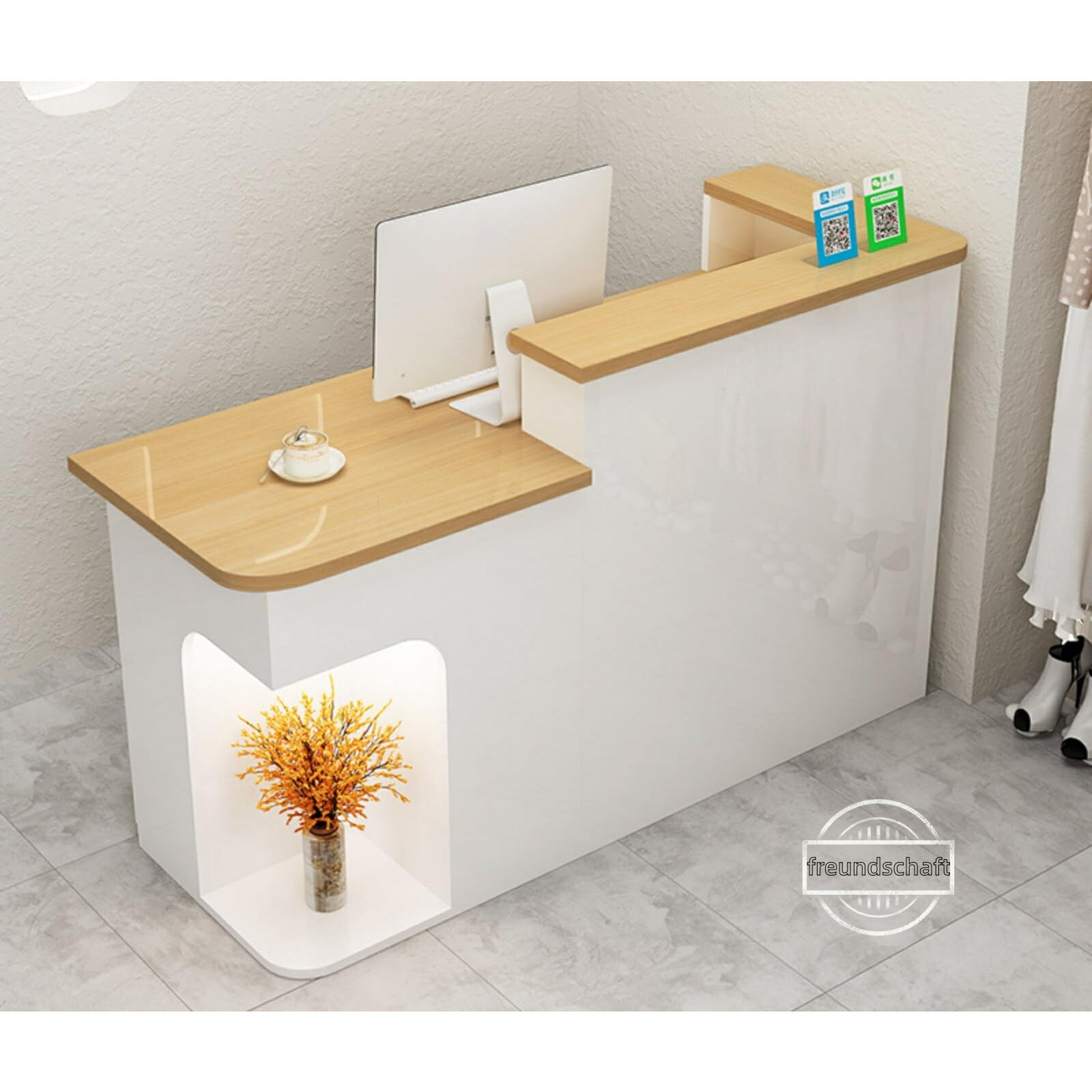 受付カウンター,小型受付デスク、小さなレジ係,引き出し付きの美容室カウンターバー,衣料品店の照明付きの展示棚 木製 レジカウンター バーテーブル 衣料品 ビューティ (120x55x100cm,B（左ハイ）)