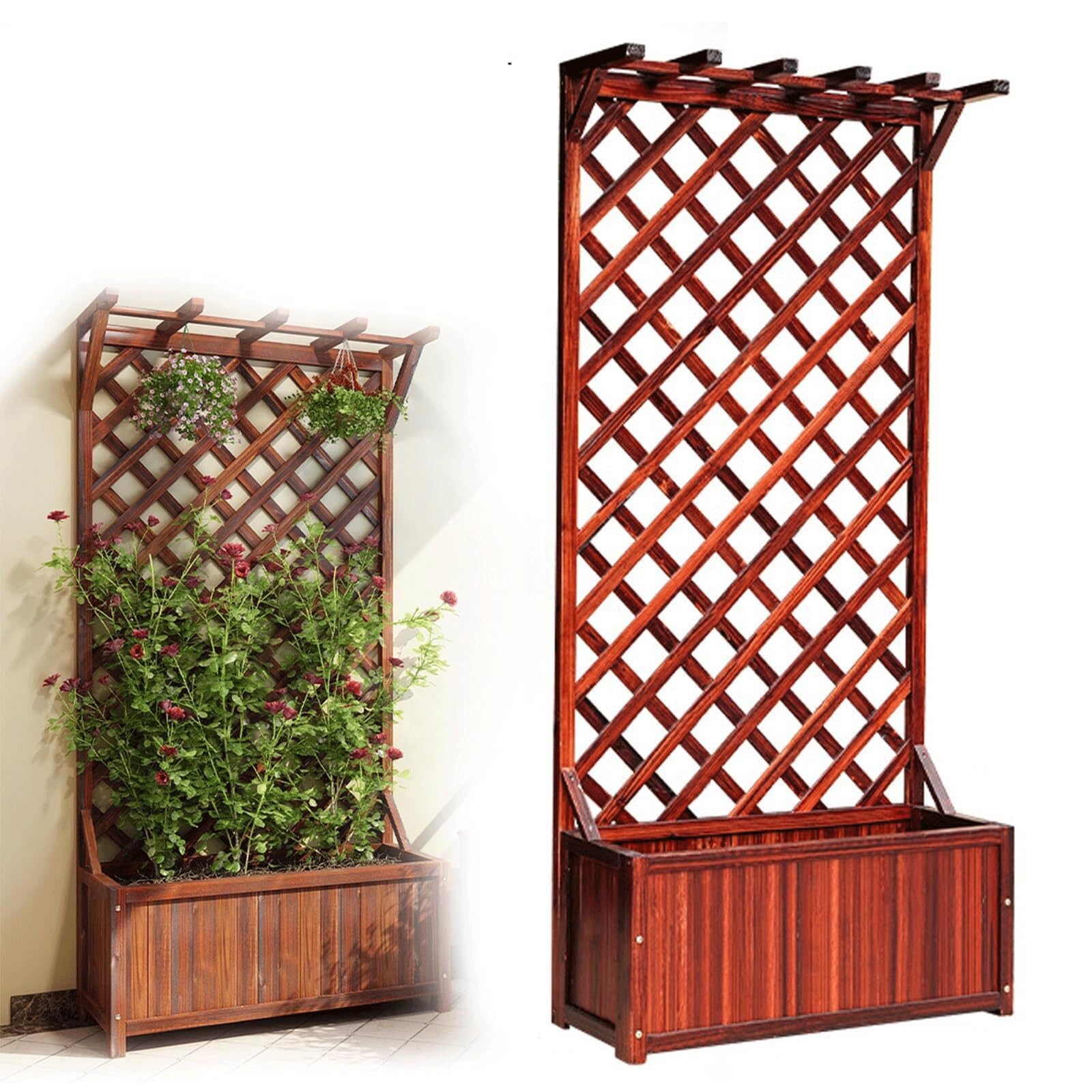 プランターフェンス 屋外 木製 プランター付き プランターボックス付き 目隠し プランターラティスフェ..