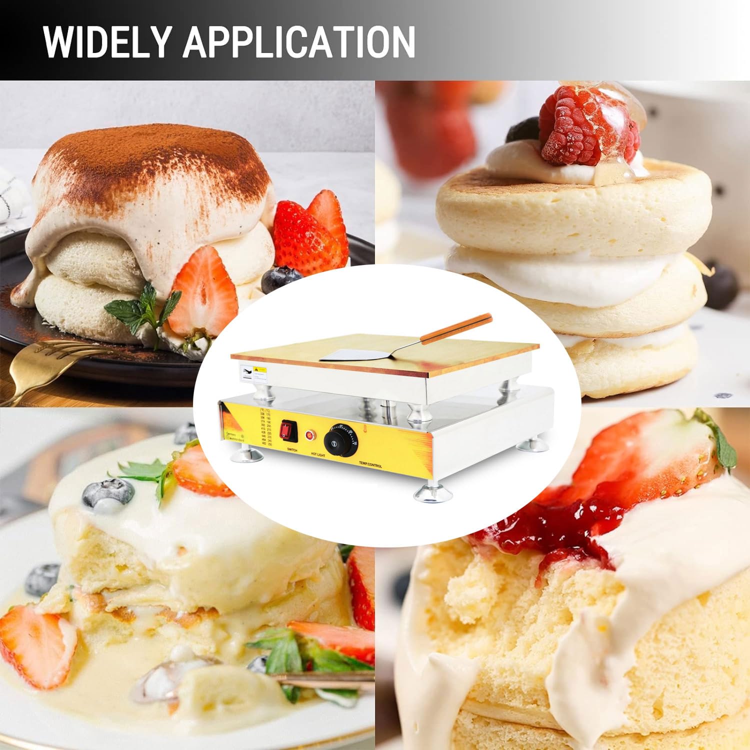 業務用電気スフレマシン、1200Wワッフルパンケーキメーカー、50〜300℃温度制御、360°急速加熱、レストランベーカリー向けどら焼きケーキ調理機 freundschaft-10000357 freundschaft サンプル画像2