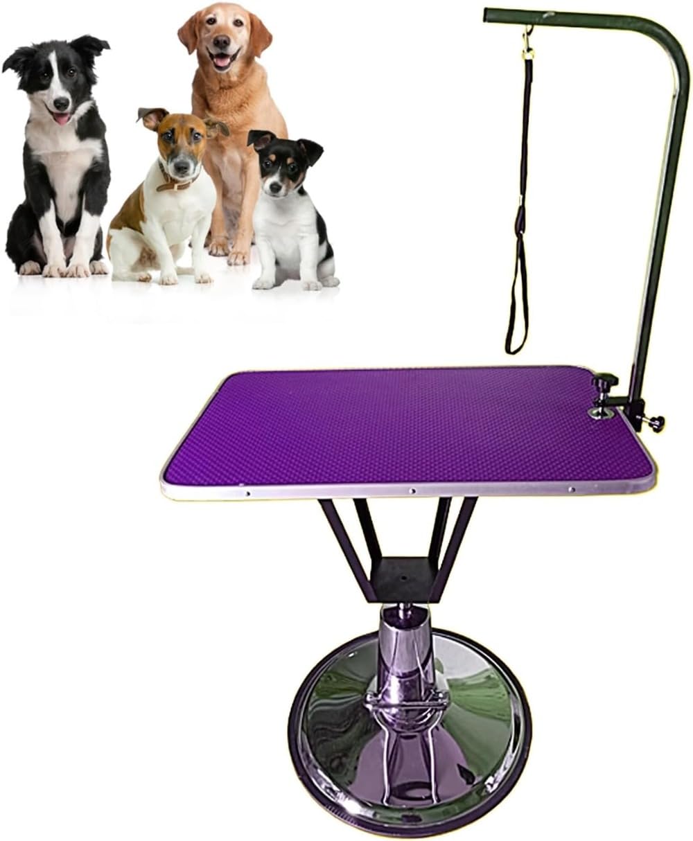 トリミングテーブル 回転式 方形油圧リフトテーブル トリミング台 ペットグルーミングテーブル 高さ調節78-92cm 犬・猫用 5色 (ブラック)