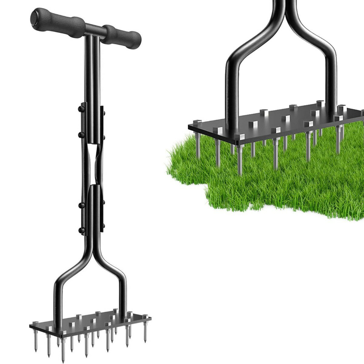 マニュアルローンエアレーター、15個の鉄のスパイク付きガーデングラスエアレーションツール、芝生を吐くための芝生エアエアレーターツール、ヤードケアがゆるんでいる土壌